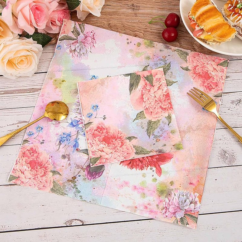 60 حزمة من مناديل الكوكتيل الزهرية 3 طبقات بأسلوب الزهور العتيقة الرجعية C - Image 4